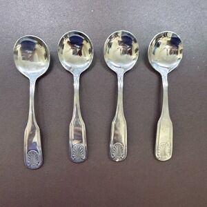 Winco Shell‎ Pattern Stainless Steel 18-0 Bouillon Spoons Set of 4 Silver 6 Inch